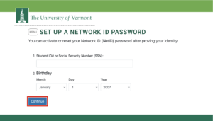 Network ID and Account Management Activation Page